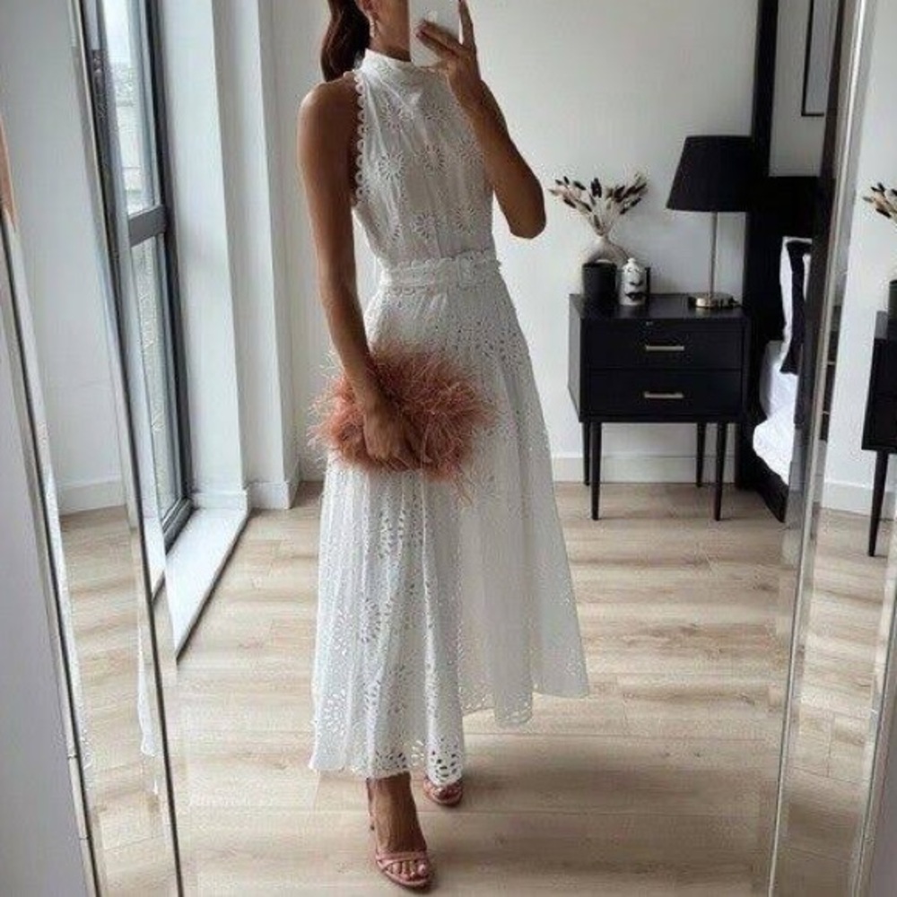 Zara Openwork Embroidery Midi Dress